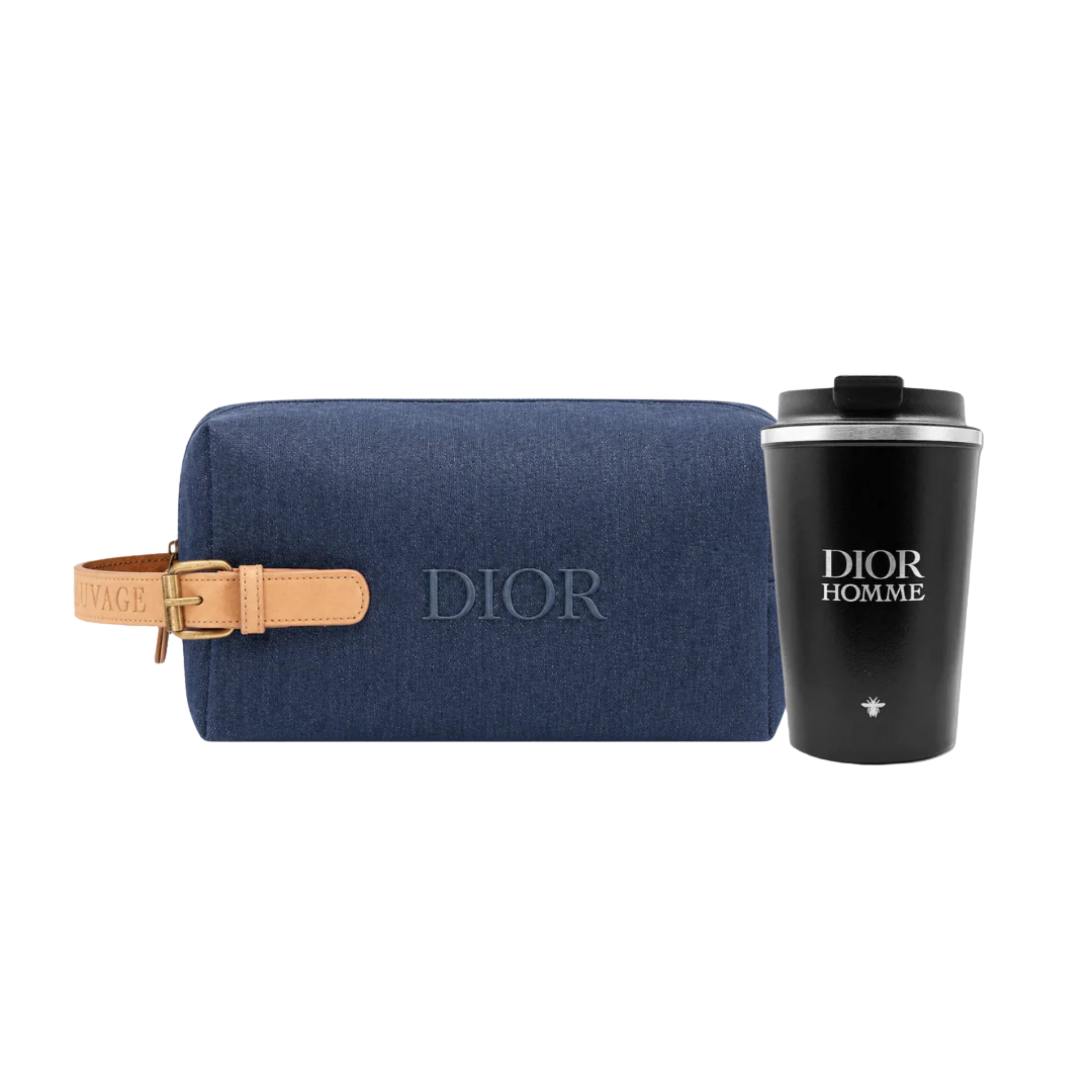 Dior Denim Travel Pouch Travel Mug Gift Set