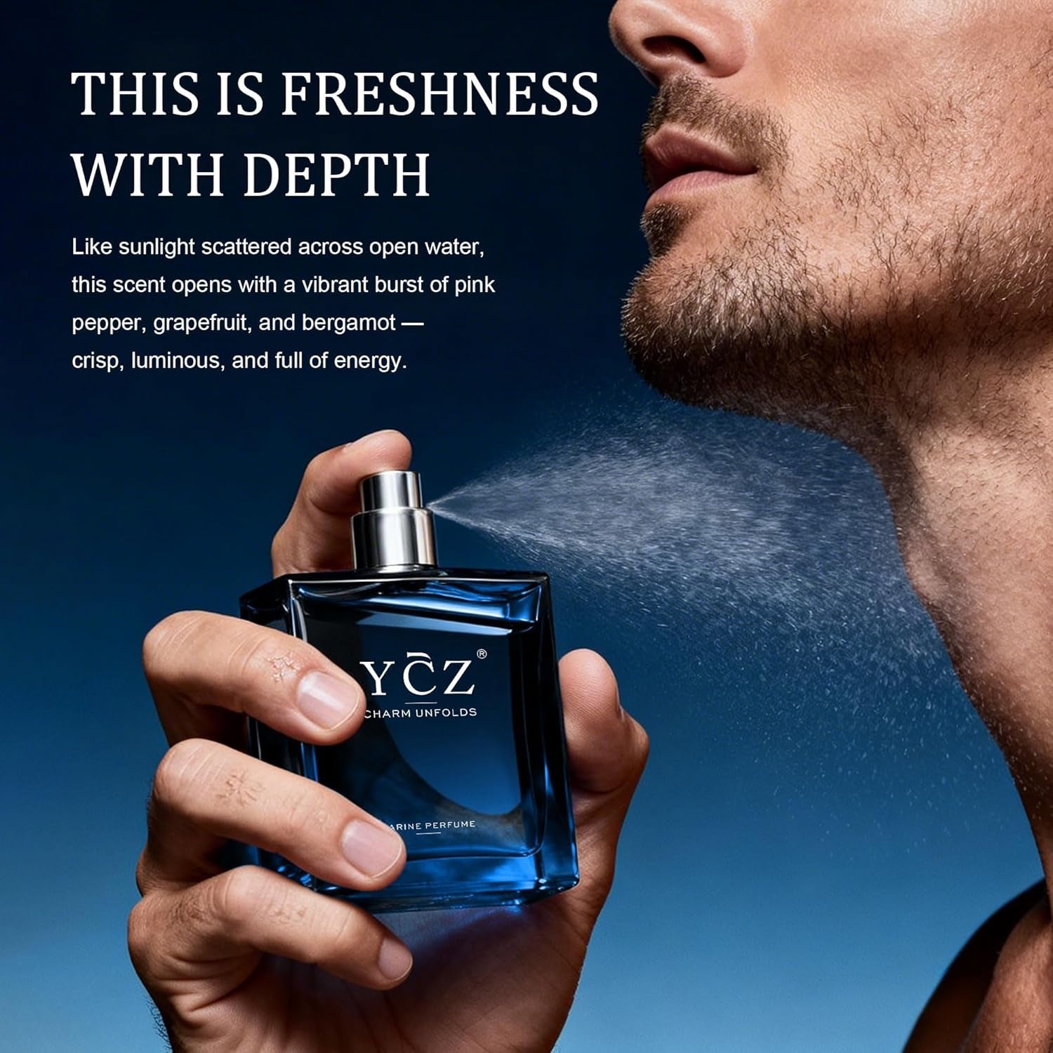 Charm Unfolds Marine Eau De Parfum for Men, Long Lasting Cologne with Fresh Marine & Oriental Woody Notes, 1.7 Fl Oz Masculine Fragrance for Daily Wear, Date Night, Travel & Gifts for Men