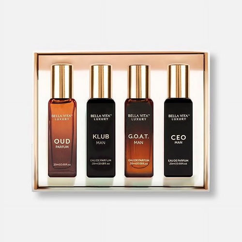 Bella Vita Organic Man Perfume Gift Set for Men, Luxury Scent with Long Lasting Fragrance, 4X20 Ml Perfumes