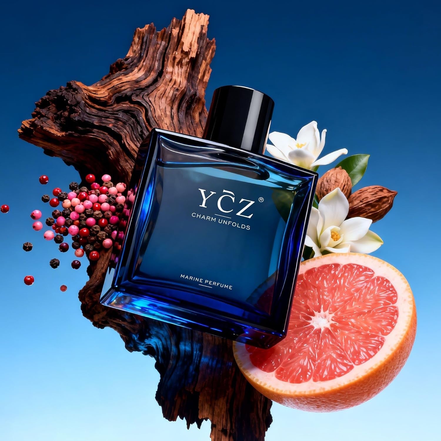 Charm Unfolds Marine Eau De Parfum for Men, Long Lasting Cologne with Fresh Marine & Oriental Woody Notes, 1.7 Fl Oz Masculine Fragrance for Daily Wear, Date Night, Travel & Gifts for Men